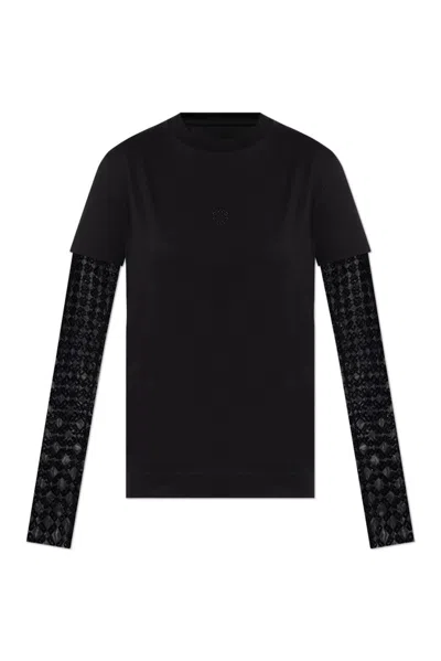 Givenchy Overlapped Slim Fit T-shirt In Cotton And Tulle Monogram 72 In Black