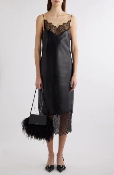 Givenchy Black Lace Trim Leather Midi Dress