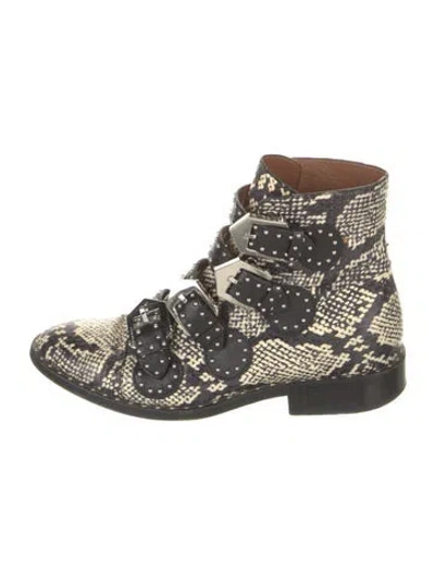 Pre-owned Givenchy Leather Animal Print Combat Boots In Black/neutrals