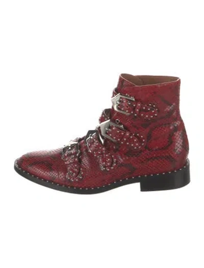 Pre-owned Givenchy Leather Animal Print Combat Boots In Red