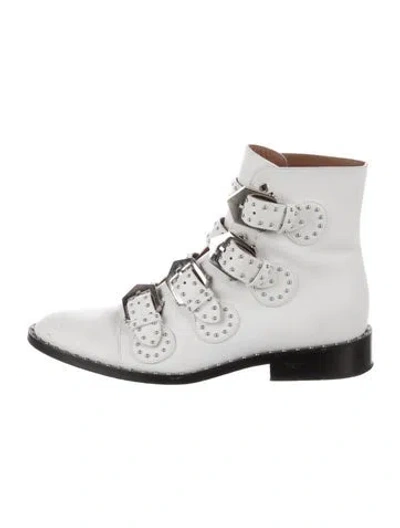 Pre-owned Givenchy Leather Animal Print Combat Boots In White