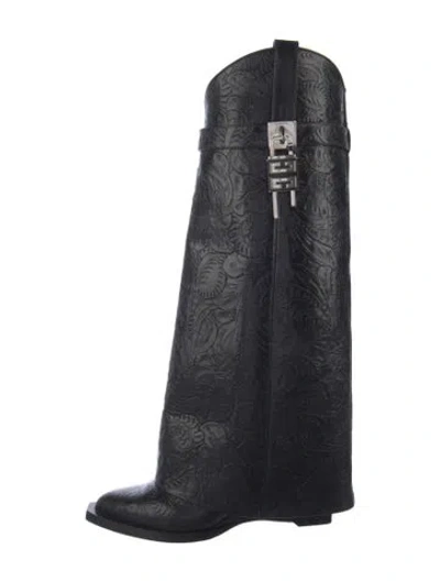 Pre-owned Givenchy Leather Animal Print Riding Boots In Black