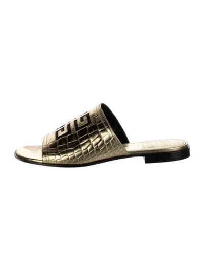 Pre-owned Givenchy Leather Animal Print Slides In Gold/metallic