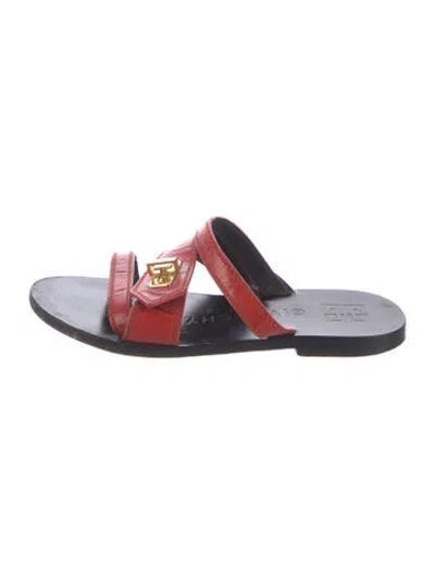 Pre-owned Givenchy Leather Animal Print Slides In Red