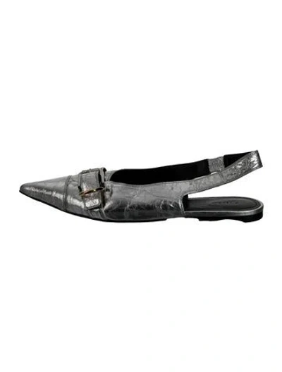 Pre-owned Givenchy Leather Animal Print Slingback Flats In Metallic/silver