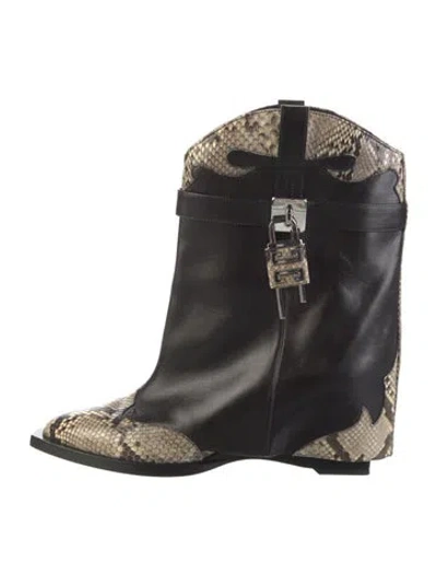Pre-owned Givenchy Leather Animal Print Western Boots In Black/neutrals