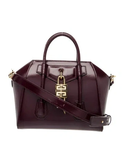 Pre-owned Givenchy Leather Antigona Lock Mini In Burgundy