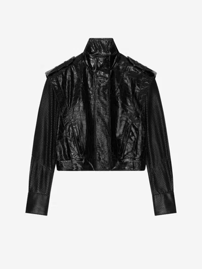 Givenchy Bi-material Biker Jacket In Leather In Noir