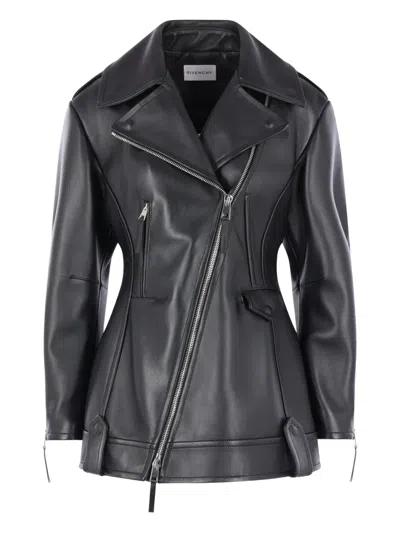 Givenchy Leather Cocoon Waisted Biker Jacket In Black