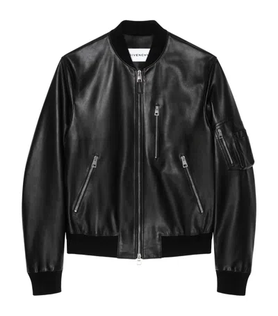 Givenchy Leather Bomber Jacket Puffer Jackets Black