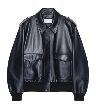 Givenchy Leather Bomber Jacket In Blue