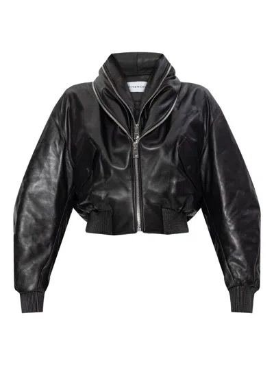 Givenchy Leather Bomber Jacket In Black