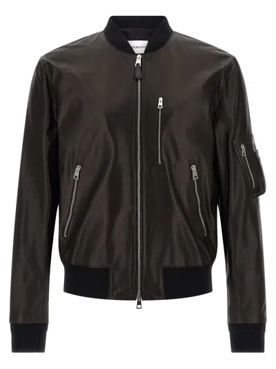 Givenchy Leather Bomber Jacket Puffer Jackets Black