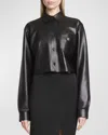 Givenchy Leather Button-down Crop Shirt In Black