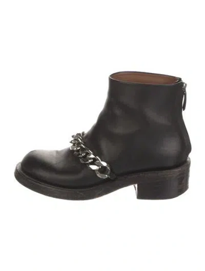 Pre-owned Givenchy Leather Chain-link Accents Combat Boots In Black