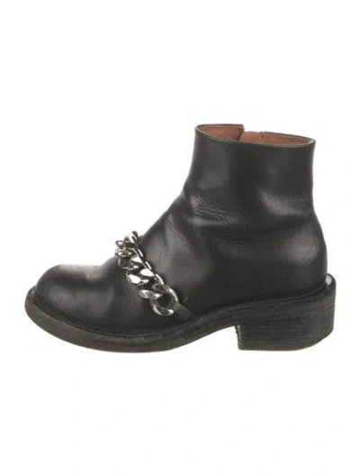 Pre-owned Givenchy Leather Chain-link Accents Combat Boots In Black