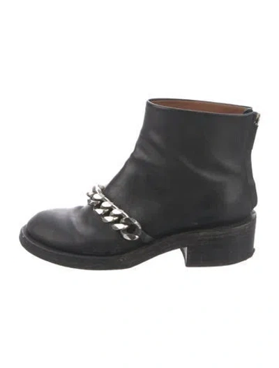 Pre-owned Givenchy Leather Chain-link Accents Moto Boots In Black