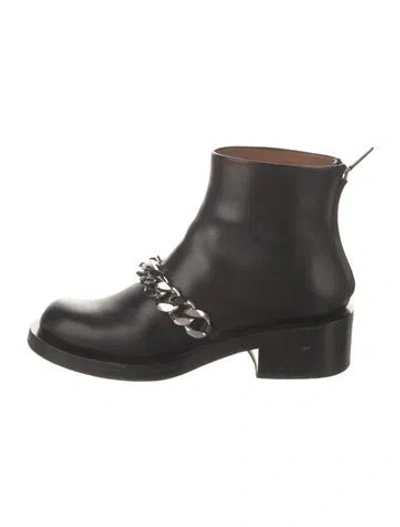 Pre-owned Givenchy Leather Chain-link Accents Moto Boots In Black