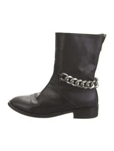 Pre-owned Givenchy Leather Chain-link Accents Moto Boots In Black