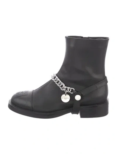 Pre-owned Givenchy Leather Chain-link Accents Moto Boots In Black
