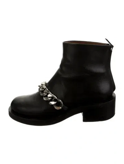 Pre-owned Givenchy Leather Chain-link Accents Moto Boots In Black