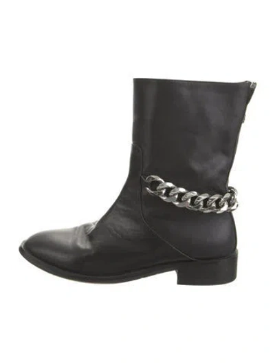 Pre-owned Givenchy Leather Chain-link Accents Moto Boots In Black