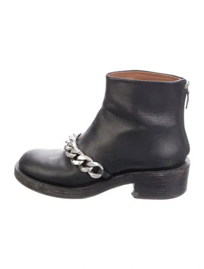 Pre-owned Givenchy Leather Chain-link Accents Moto Boots In Black