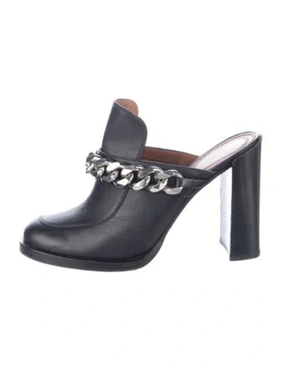 Pre-owned Givenchy Leather Chain-link Accents Mules In Blue
