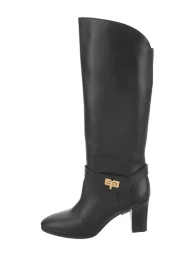 Pre-owned Givenchy Leather Chain-link Accents Riding Boots In Black
