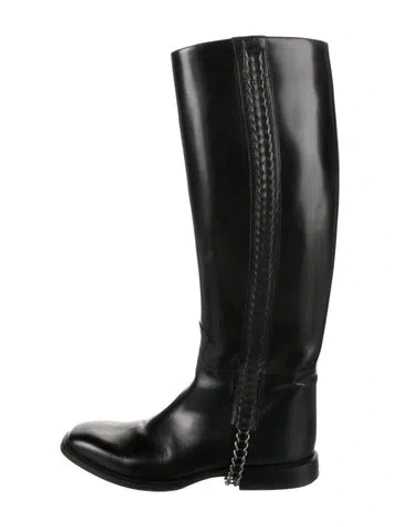 Pre-owned Givenchy Leather Chain-link Accents Riding Boots In Black