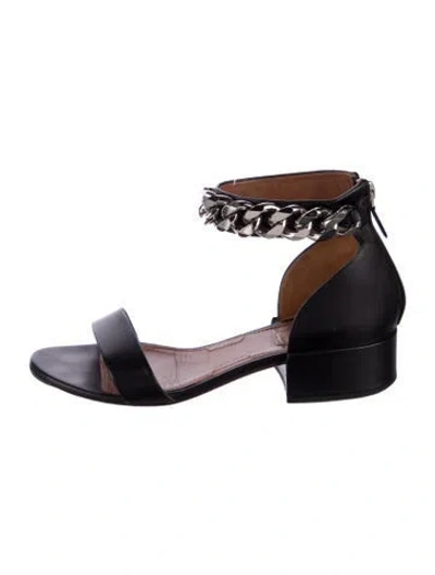 Pre-owned Givenchy Leather Chain-link Accents Sandals In Black