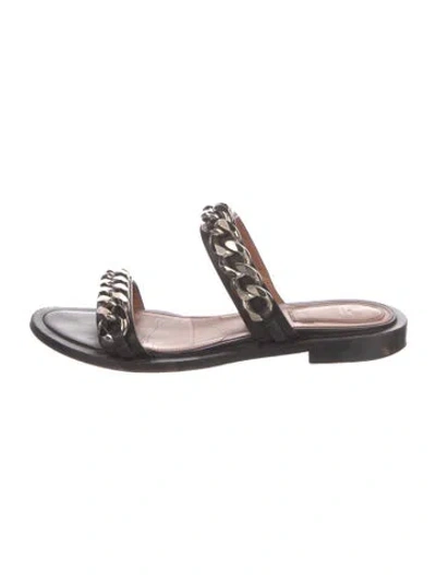 Pre-owned Givenchy Leather Chain-link Accents Slides In Black