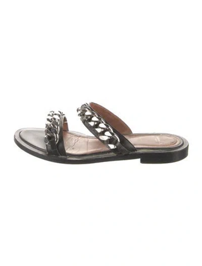 Pre-owned Givenchy Leather Chain-link Accents Slides In Black
