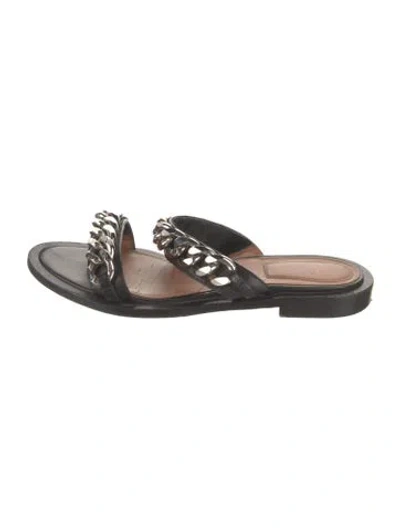 Pre-owned Givenchy Leather Chain-link Accents Slides In Black