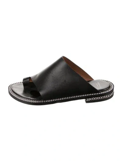 Pre-owned Givenchy Leather Chain-link Accents Slides In Black