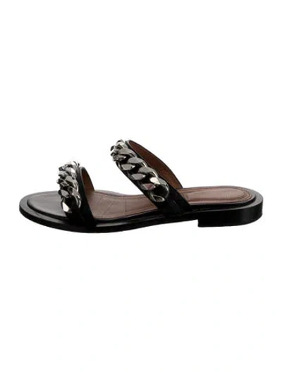 Pre-owned Givenchy Leather Chain-link Accents Slides In Black