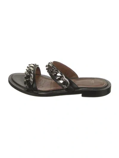 Pre-owned Givenchy Leather Chain-link Accents Slides In Black