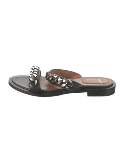Pre-owned Givenchy Leather Chain-link Accents Slides In Black/pink