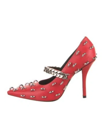 Pre-owned Givenchy Leather Chain-link Accents Slingback Pumps In Red