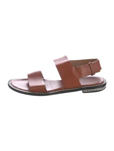 Pre-owned Givenchy Leather Chain-link Accents Slingback Sandals In Brown