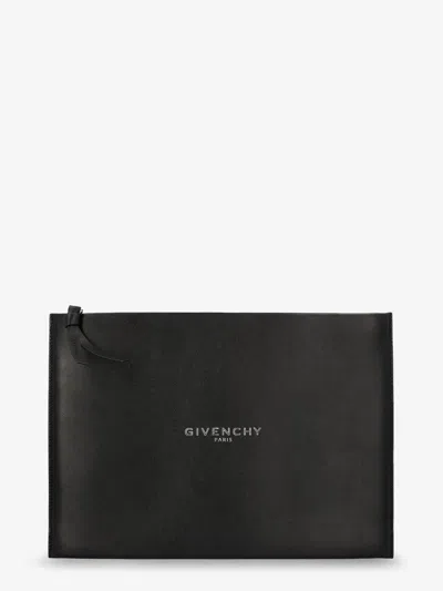 Givenchy Leather Clutch Bag With Lettering Logo On The Front In Black