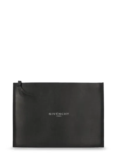 Givenchy Leather Clutch Bag With Lettering Logo On The Front In Black