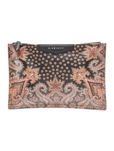 Pre-owned Givenchy Leather Clutch In Black/orange
