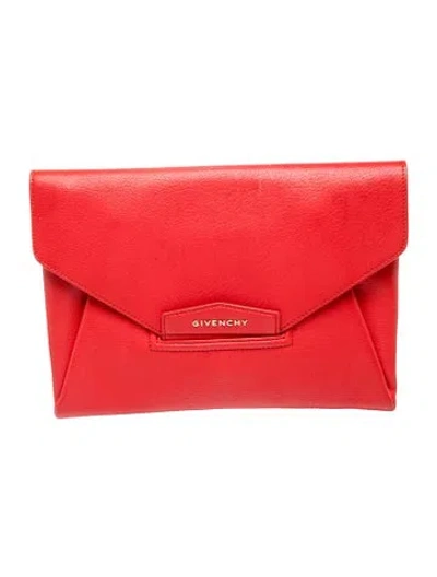 Pre-owned Givenchy Leather Clutch In Burgundy