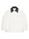 Givenchy Oversize Denim Trucker Jacket With Leather Collar In White
