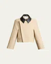 Givenchy Leather Collar Zip Cocoon Jacket In Neutral