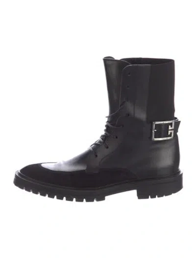 Pre-owned Givenchy Leather Colorblock Pattern Combat Boots In Black