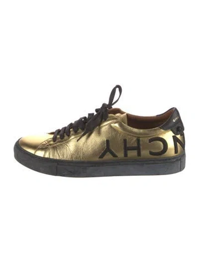 Pre-owned Givenchy Leather Colorblock Pattern Sneakers In Black/gold