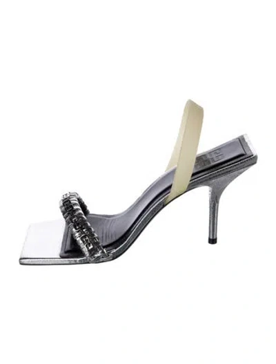 Pre-owned Givenchy Leather Crystal Embellishments Sandals In Silver