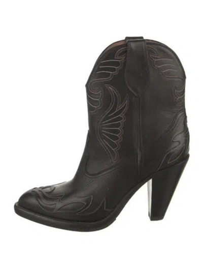 Pre-owned Givenchy Leather Embroidered Accent Western Boots In Black